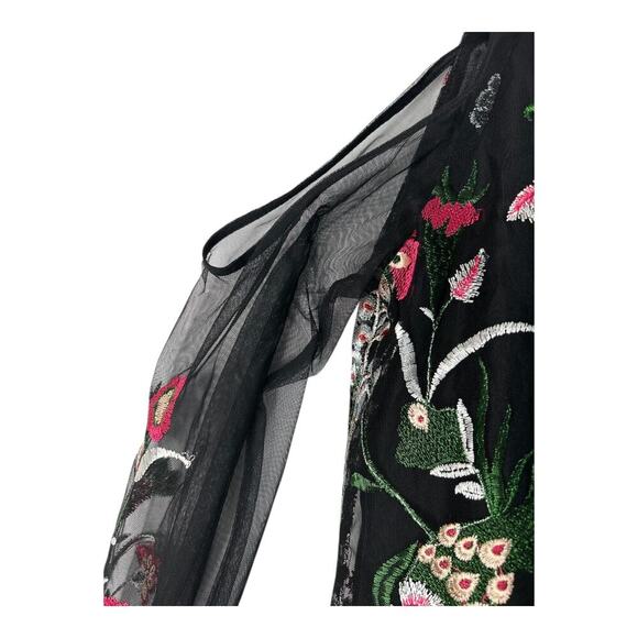 Belle Badgley Mischka Dress Size 6 Black Floral Halter Cold Shoulder Embroidered - Picture 5 of 15
